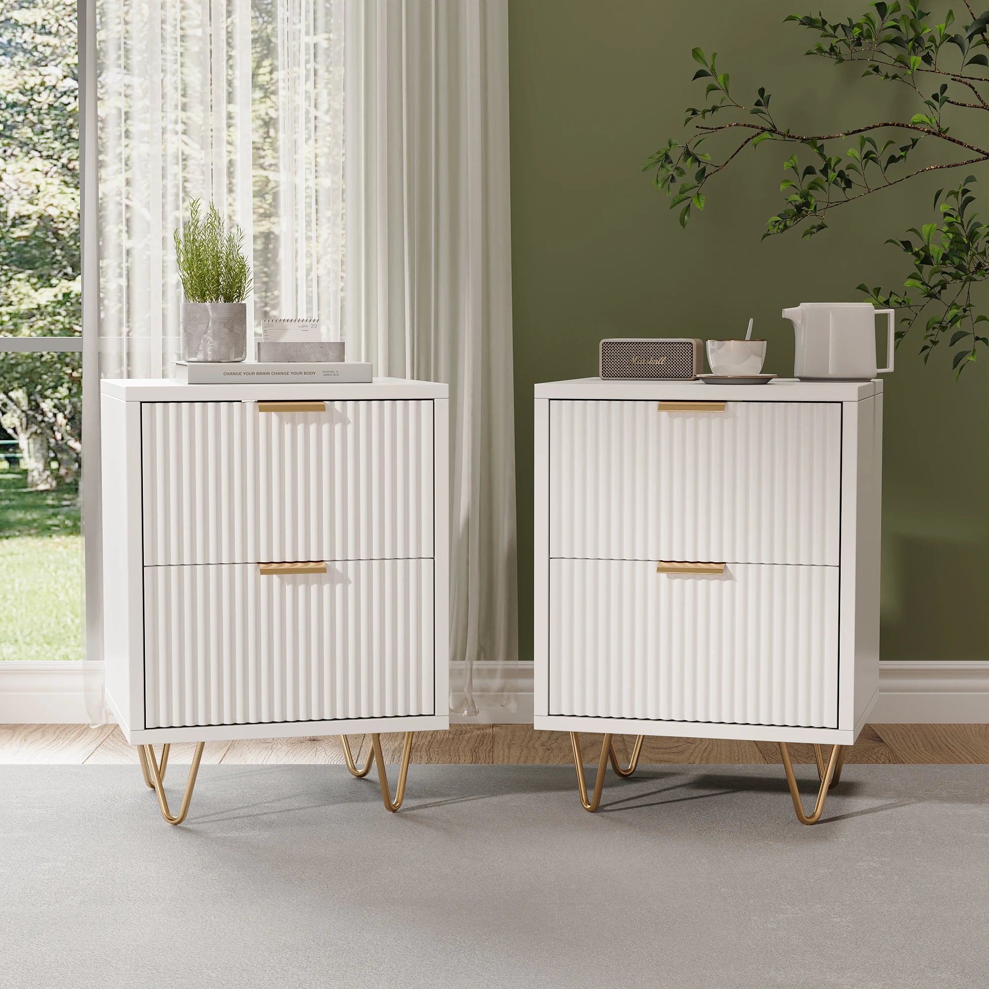 Rosahqnda 2-set wood bedside table bedside table with drawers boho bedside table for bedroom living room modern bedside table