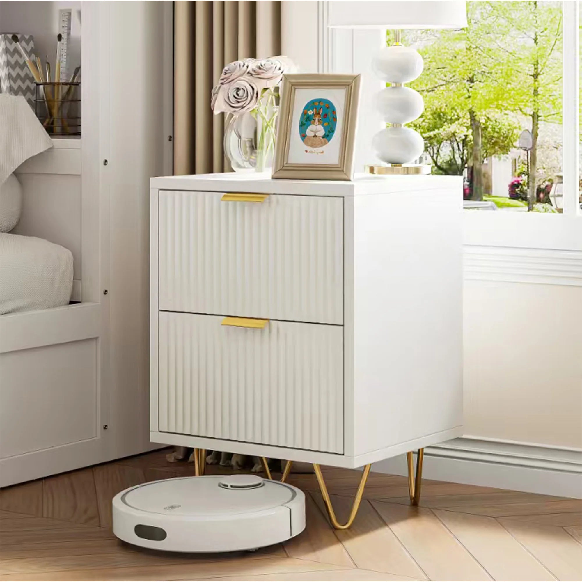 Rosahqnda 2-set wood bedside table bedside table with drawers boho bedside table for bedroom living room modern bedside table