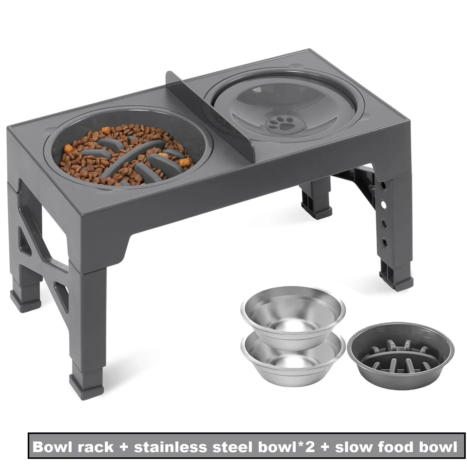 Adjustable Elevated Dog Bowls – Foldable Raised Feeder with Stainless Steel Bowls