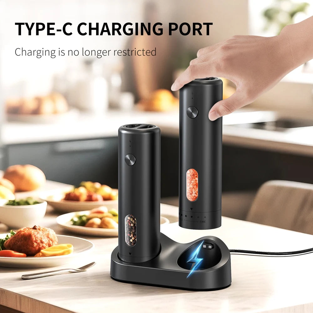 Electric Pepper & Salt Grinder – USB Rechargeable, Adjustable Coarseness