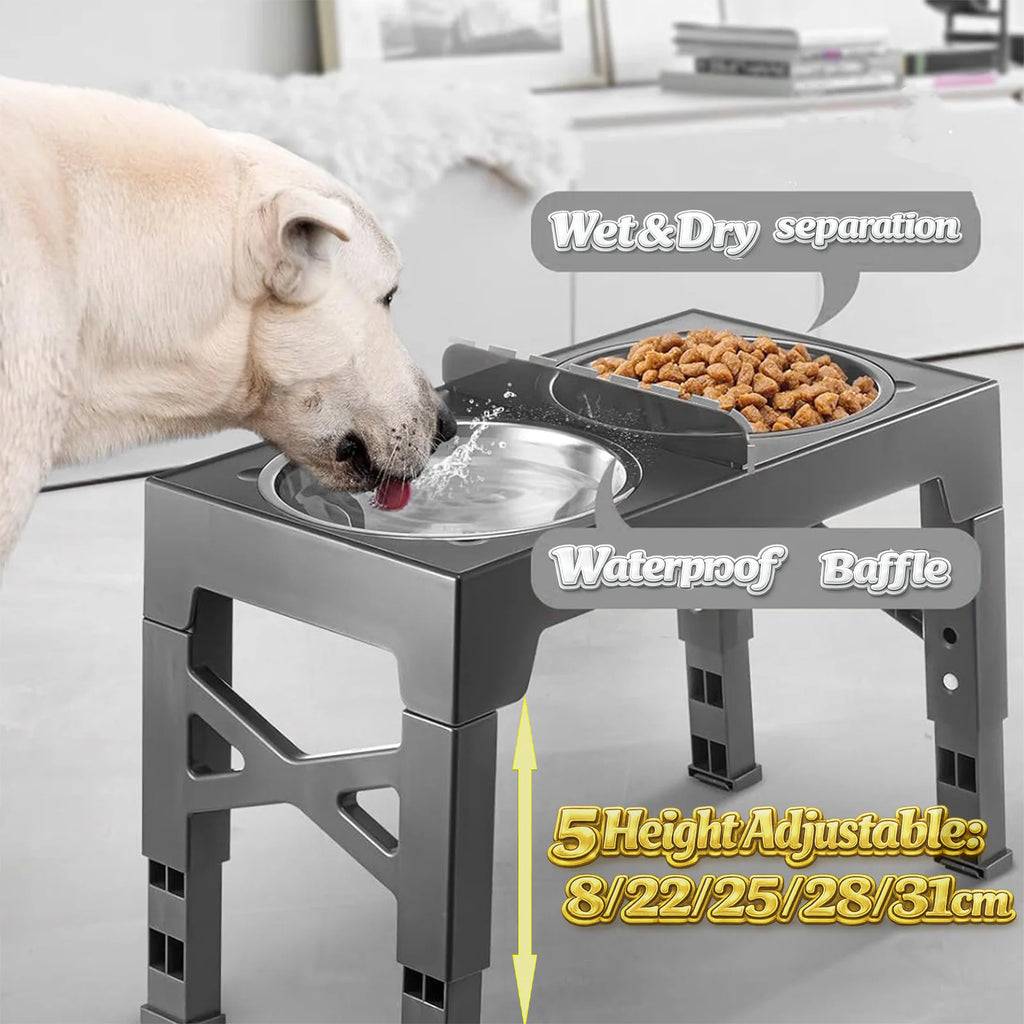 Adjustable Elevated Dog Bowls – Foldable Raised Feeder with Stainless Steel Bowls