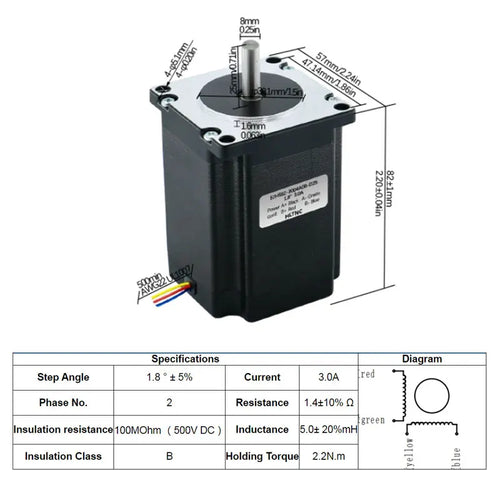 57mm 3a Nema 23 4 wire 2 phase Stepper motor 82mm length 2.2 N.m torque 315Oz-in Nema23 engine for CNC Engraver Router