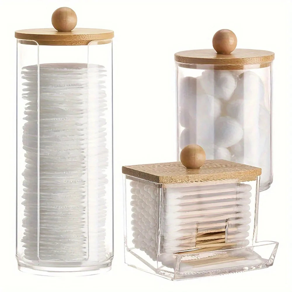 3-Pack Bathroom Cotton Swab Organizer – Dispenser & Storage Box for Cotton Balls, Rounds & Floss Picks
