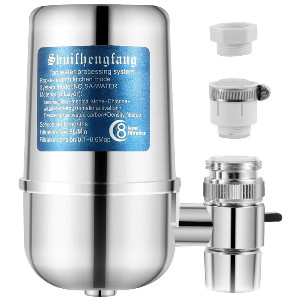 600L Faucet Water Filter Reduce Chlorine/Heavy Metals Faucet Mount Water Filtration System Dual Output Tap Water Filter for Home