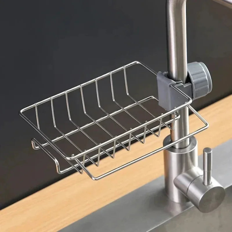 Stainless Steel Sink Drain Rack – Faucet Holder, Soap Drainer & Towel Shelf for Kitchen