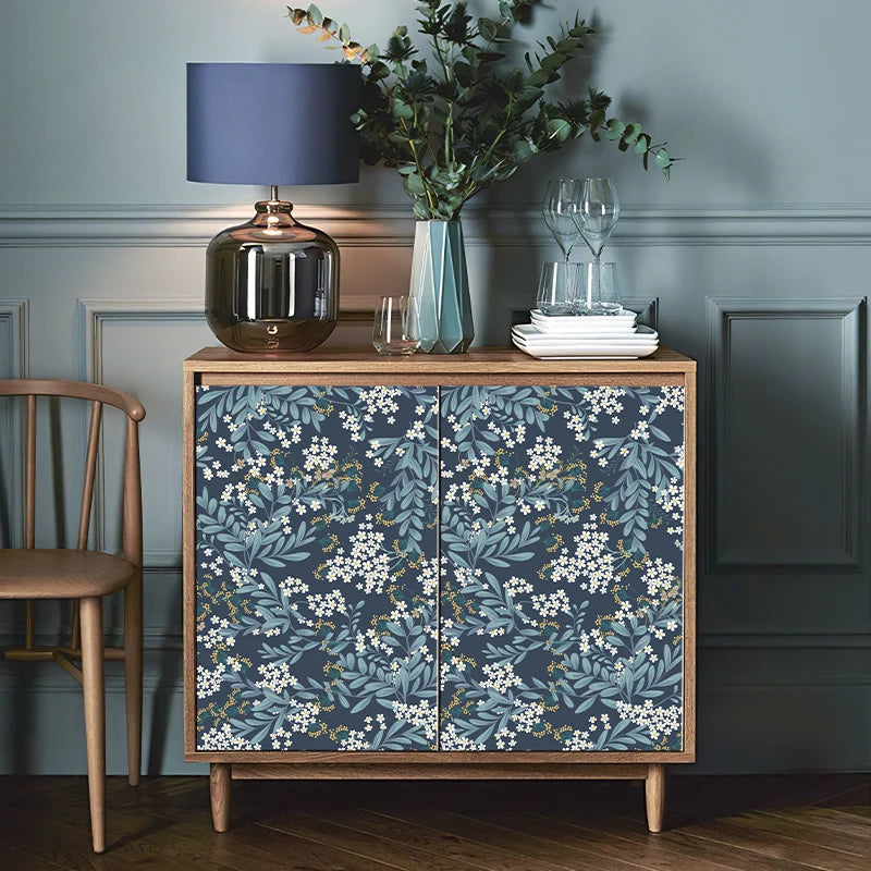 Vintage French Wine Country Wallpaper Navy Blue Grape Leaves Peel and Stick Waterproof Decor Self Adhesive Cabinet Sticker