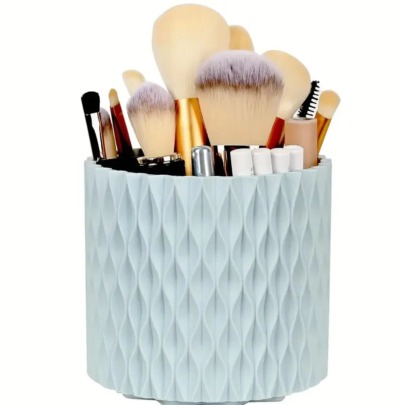 Rotating Makeup Organizer – 360° Cosmetic Display Carousel with Brush Holder & Perfume Tray