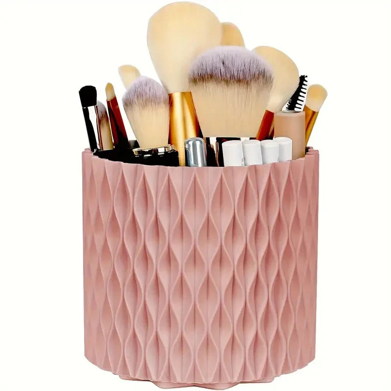 Rotating Makeup Organizer – 360° Cosmetic Display Carousel with Brush Holder & Perfume Tray