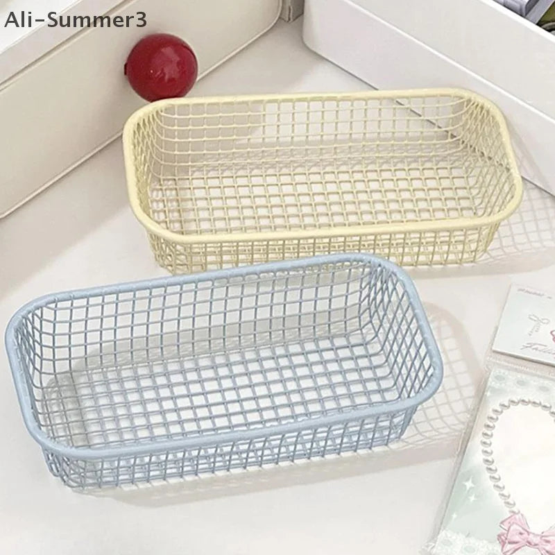 Desktop Storage Basket INS Metal Sundries Organizer Basket Photocard Case Office Stationery Home Supplies Make Up Sorting Holder