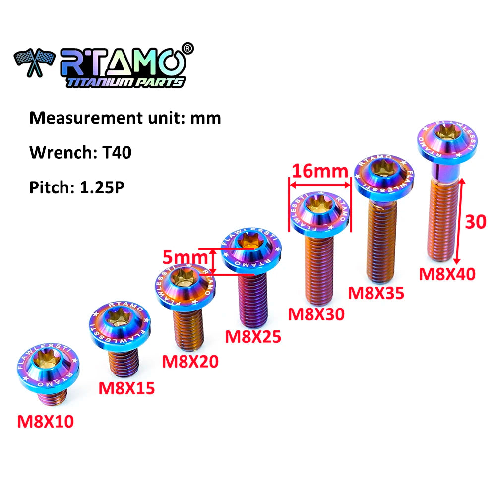 RTAMO Gr5 Titanium Alloy Bolt M8X10/15/20/25/30/35/40mm Motorcycle Bike Screw