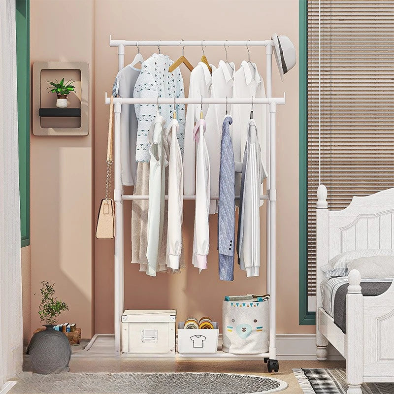 Home simple floor-standing clothes drying rack storage rack shoe and hat rack household coat rack multi-functional mobile balcon