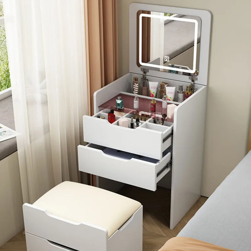 Modern Wood Makeup Vanity Table with LED Lights and Small Storage Cabinets for Bedroom Home Furniture