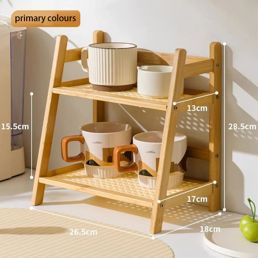 Bamboo Countertop Organizer – 2-Tier Coffee Cup & Kitchen Storage Shelf
