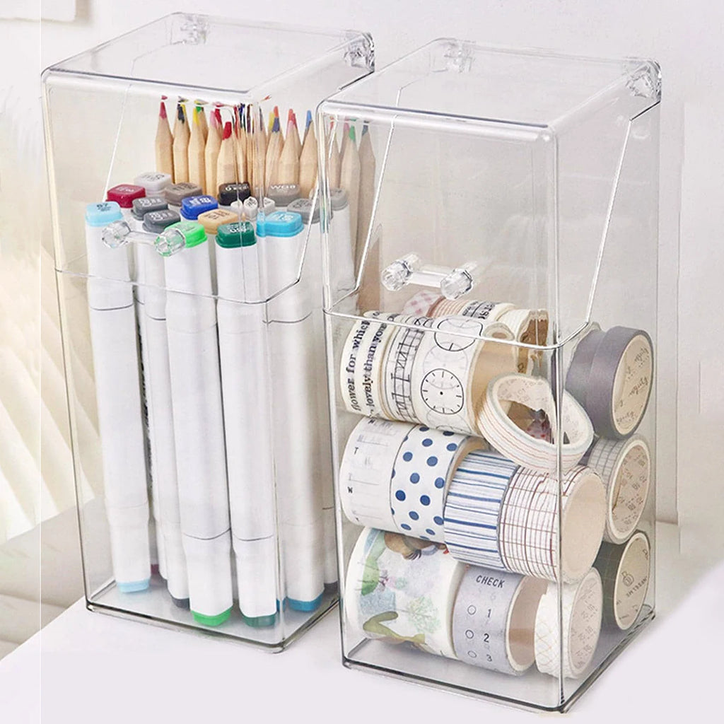 Clear Makeup Brush Storage Box – Transparent Organizer Rack for Vanity & Desk