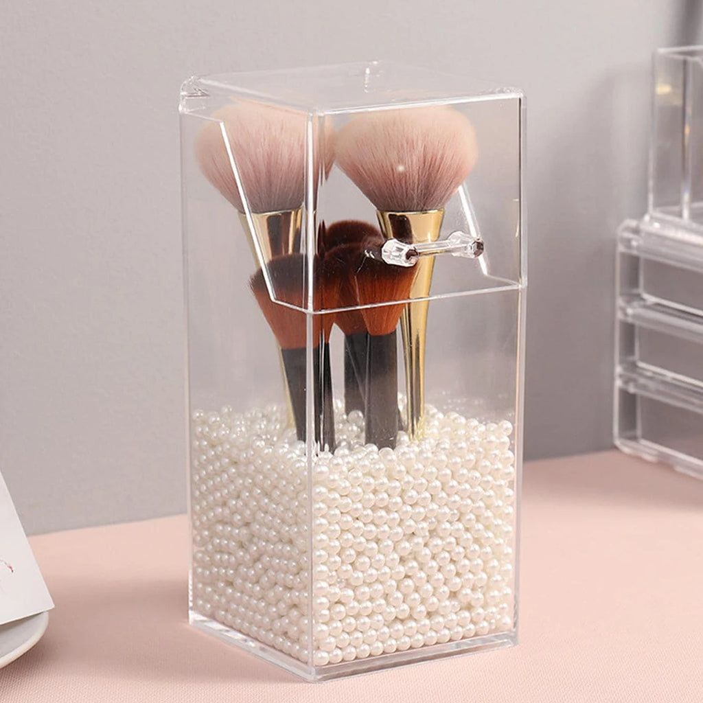 Clear Makeup Brush Storage Box – Transparent Organizer Rack for Vanity & Desk