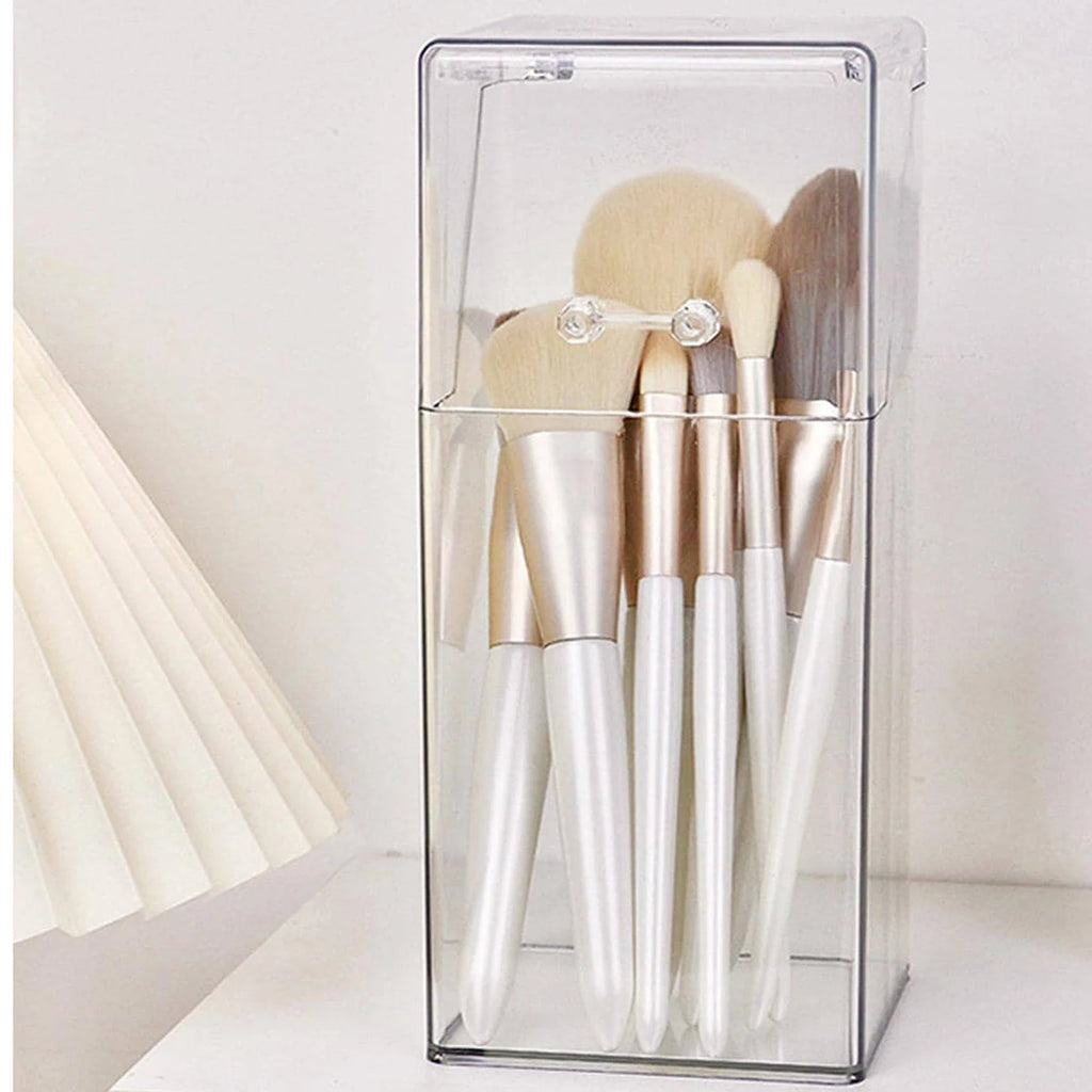 Clear Makeup Brush Storage Box – Transparent Organizer Rack for Vanity & Desk