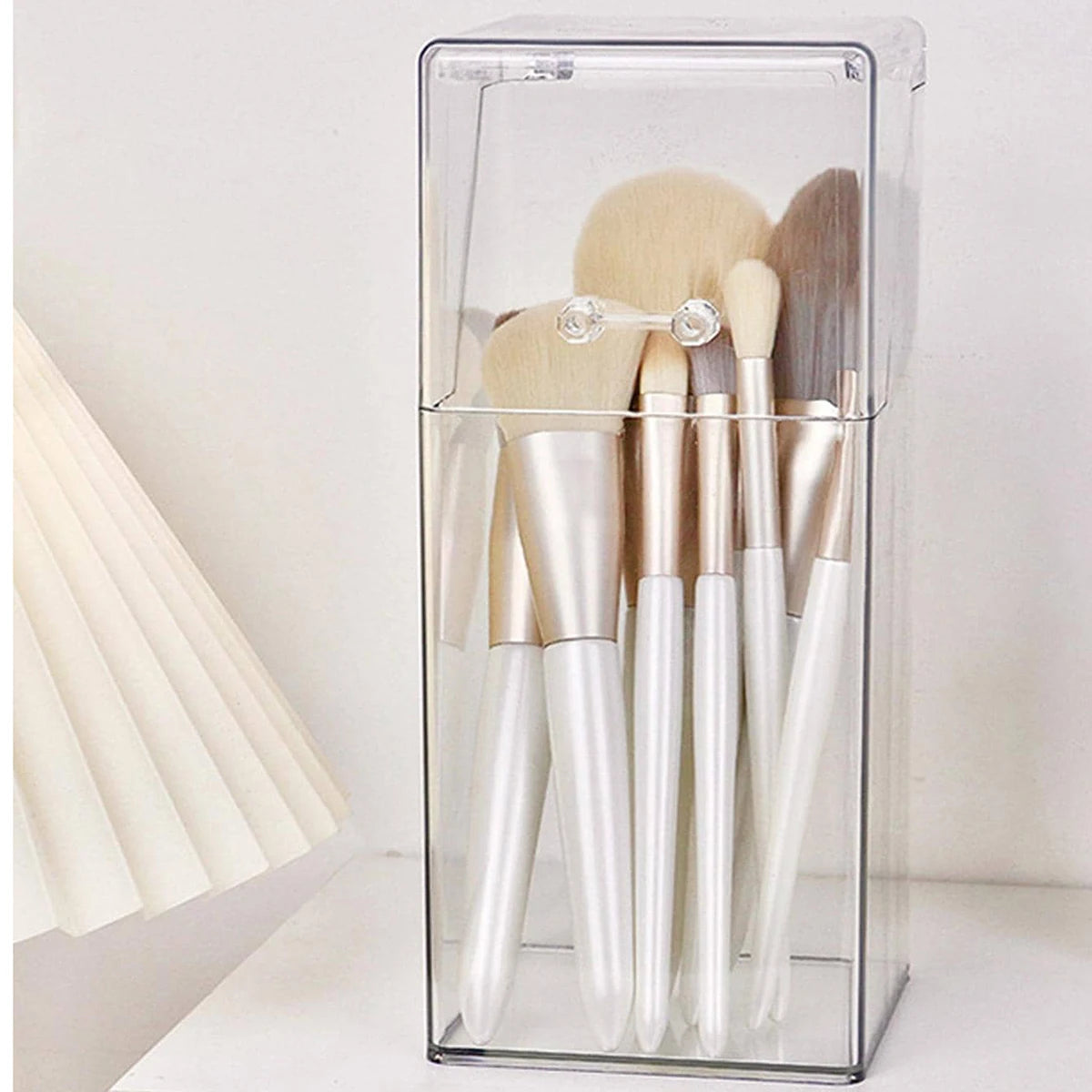 Clear Makeup Brush Storage Box – Transparent Organizer Rack for Vanity & Desk