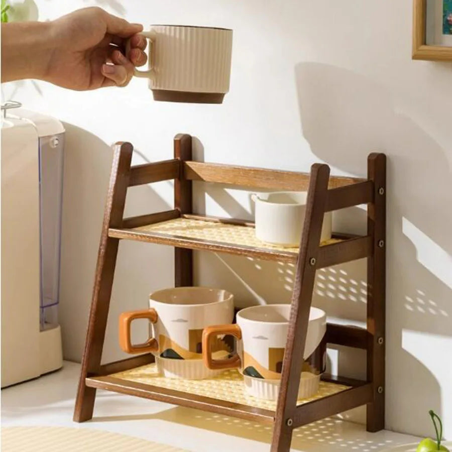 Bamboo Countertop Organizer – 2-Tier Coffee Cup & Kitchen Storage Shelf