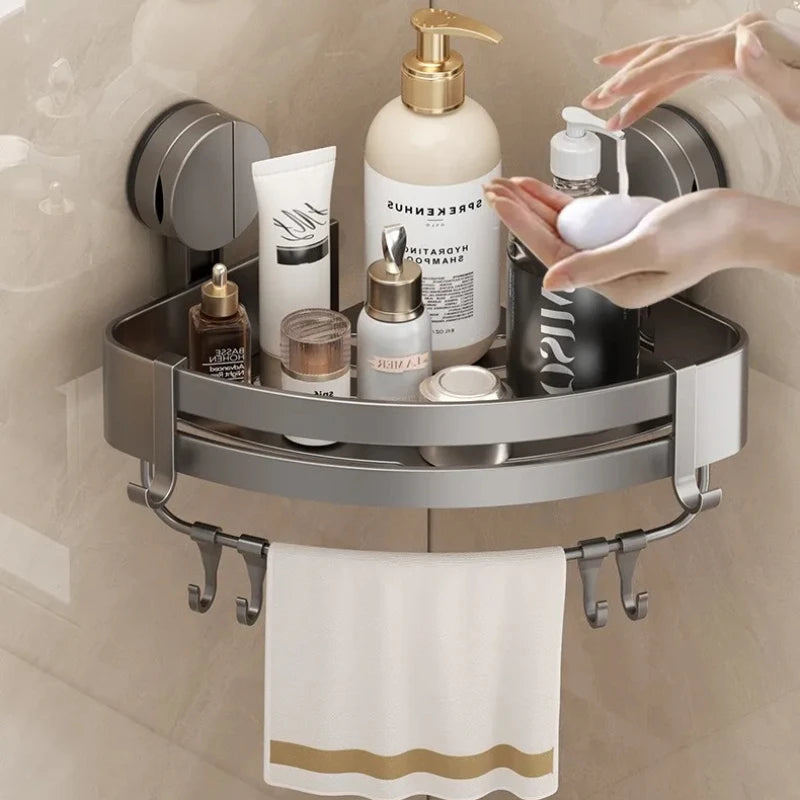Suction Cup Shower Corner Shelf – Wall Mounted No-Drill Organizer for Shampoo Bottles, Bathroom Storage Rack