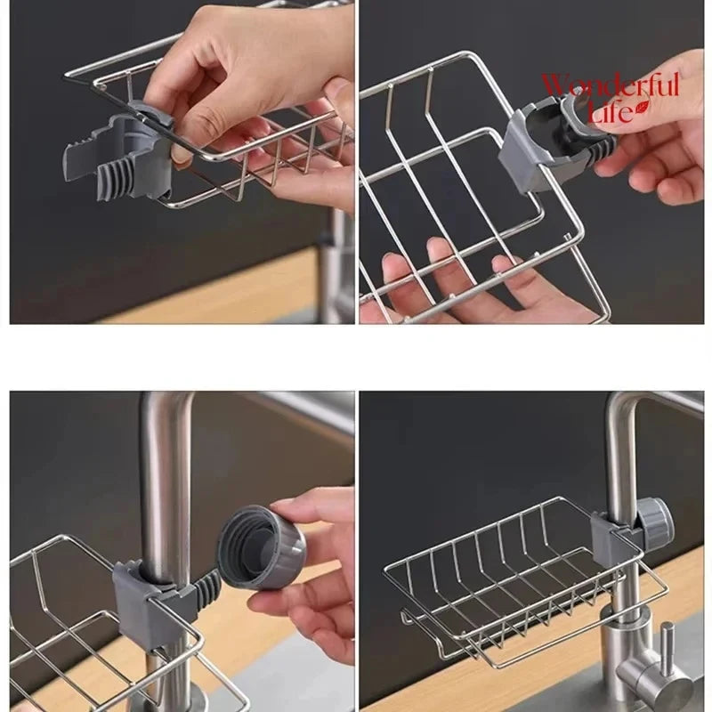 Stainless Steel Sink Drain Rack – Faucet Holder, Soap Drainer & Towel Shelf for Kitchen