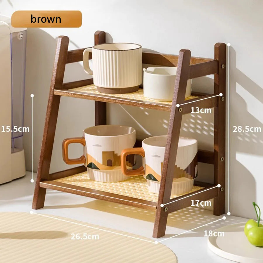 Bamboo Countertop Organizer – 2-Tier Coffee Cup & Kitchen Storage Shelf