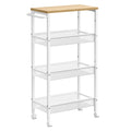 VASAGLE rolling cart 4 levels, narrow kitchen cart, niche shelf on wheels, steel, handle, 22 x 45.4 x 77 cm,  oak-white
