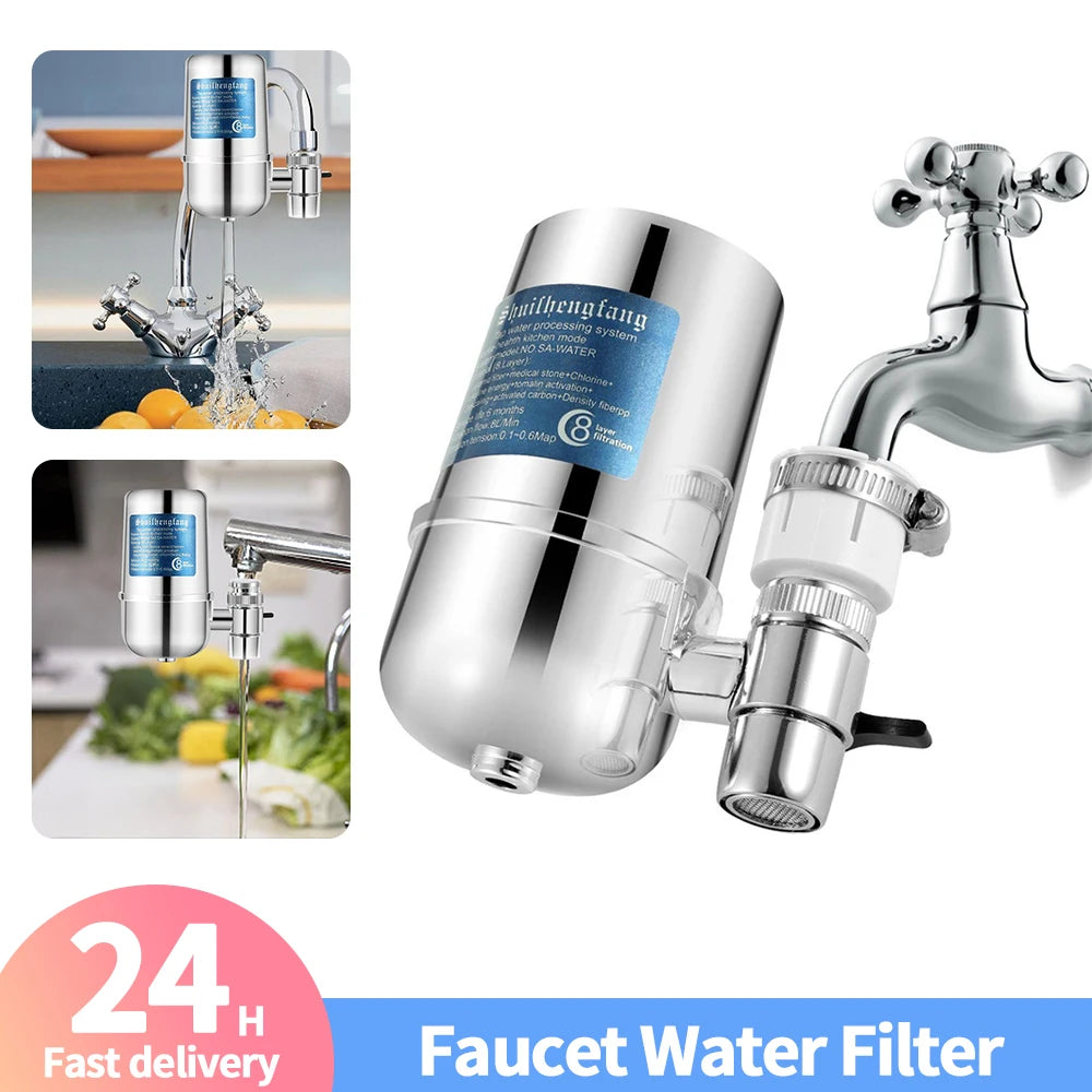 600L Faucet Water Filter Reduce Chlorine/Heavy Metals Faucet Mount Water Filtration System Dual Output Tap Water Filter for Home