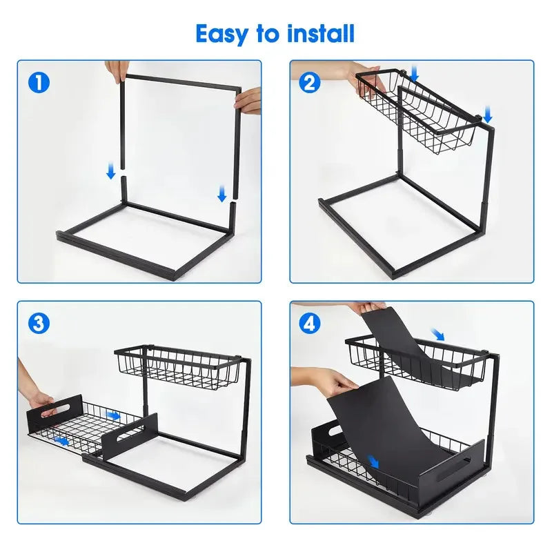 Under-Sink Sliding Storage Rack – Double Layer Bathroom & Kitchen Organizer