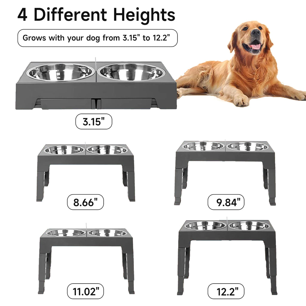 Adjustable Elevated Dog Bowls – Foldable Raised Feeder with Stainless Steel Bowls