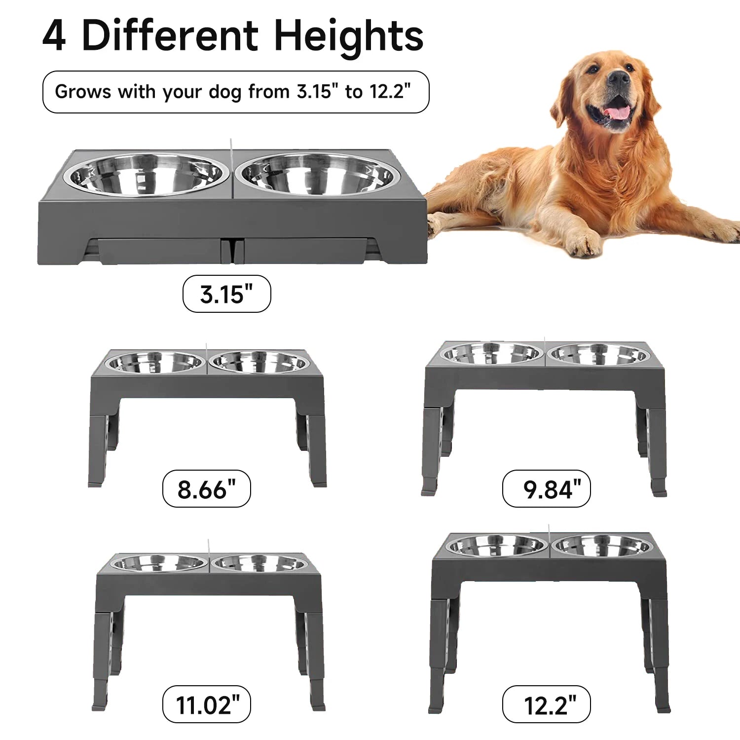 Adjustable Elevated Dog Bowls – Foldable Raised Feeder with Stainless Steel Bowls