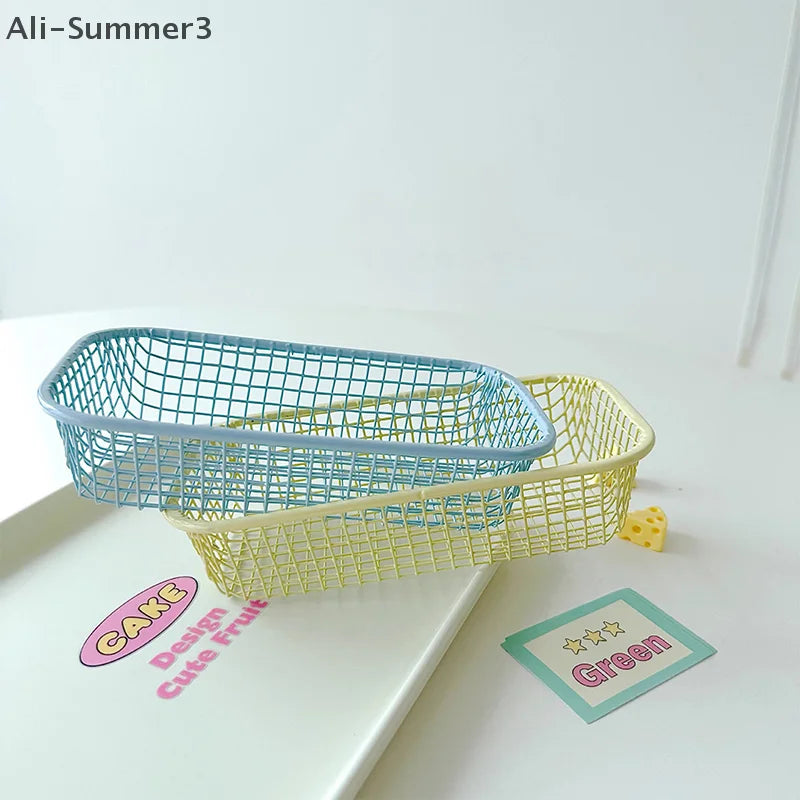 Desktop Storage Basket INS Metal Sundries Organizer Basket Photocard Case Office Stationery Home Supplies Make Up Sorting Holder