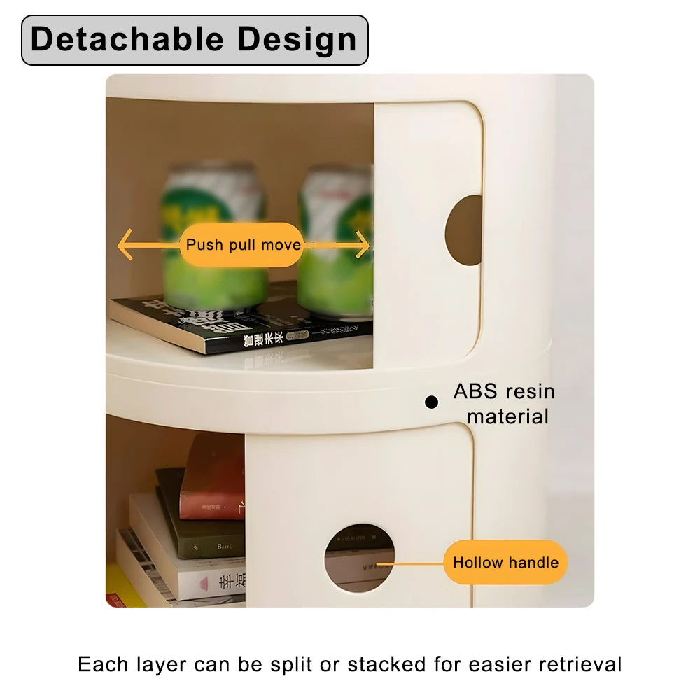 Podofo Plastic Round Bedside Nightstand with Drawers Practical Storage Box Cabinet Nightstand Chic Decor for Bedroom Living Room Modern Furniture Design Multi-Layer Storage