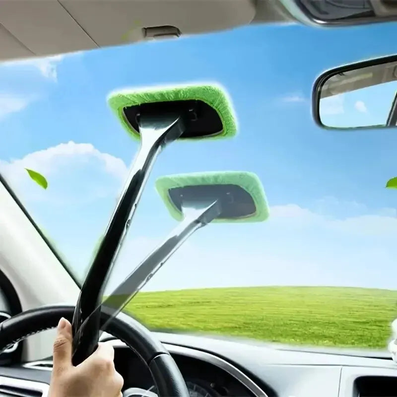 Long-Handle Windshield Cleaning Brush – Interior Car Window Wash Tool & Wiper Kit
