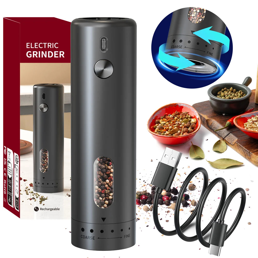Electric Pepper & Salt Grinder – USB Rechargeable, Adjustable Coarseness