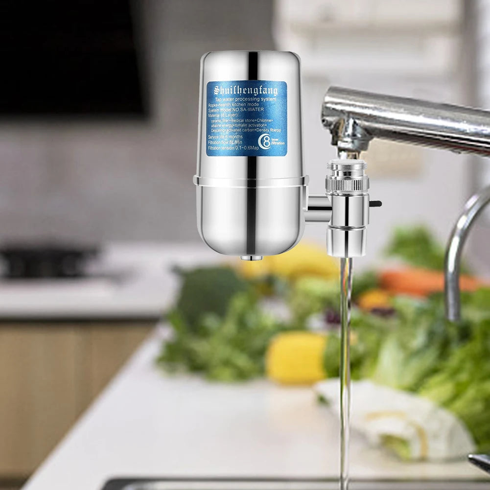 600L Faucet Water Filter Reduce Chlorine/Heavy Metals Faucet Mount Water Filtration System Dual Output Tap Water Filter for Home