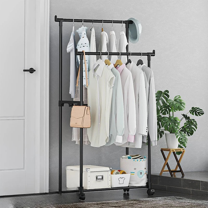 Home simple floor-standing clothes drying rack storage rack shoe and hat rack household coat rack multi-functional mobile balcon