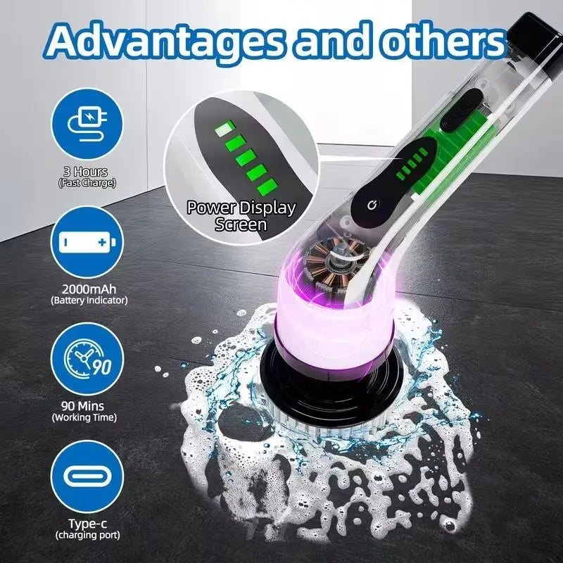 Wireless Electric Spin Scrubber, Multifunctional Cordless Rotating Brush for Cleaning Bathroom, Kitchen, Window, and Car.
