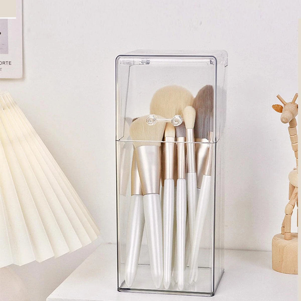 Clear Makeup Brush Storage Box – Transparent Organizer Rack for Vanity & Desk