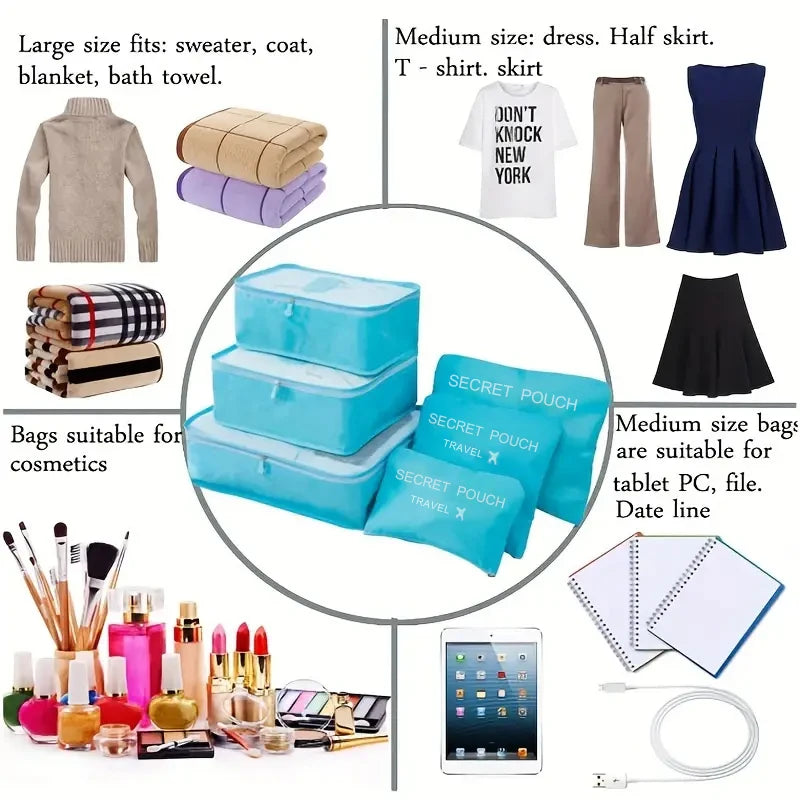 6-Piece Waterproof Travel Packing Cubes – Luggage Organizer Set